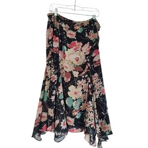 Vintage 90s Chaps Black Floral Midi Skirt Cottagecore Boho Lined Womens 16